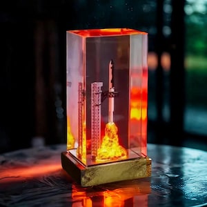 Rocket Launch Resin Lamp – Handmade LED Diorama Night Light |  Lover Gift | Astronaut Sci-Fi Decor | Rocket Ship Blast-Off Resin Art