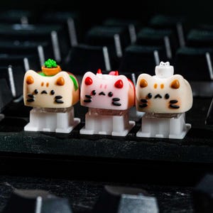 BUY 3 GET 1 Cat With Food Keycaps, Cute Cat Keycap, Mechanical Keyboard Keycaps, Lovely Gifts For Girl friend, Christmas Gifts, Gift For Her