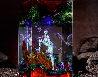 Avatar 3 Neytiri Sully Resin Lamp, Handmade Epoxy Diorama, Na’vi Warrior Display, Sci Fi Desk Decor, Unique Christmas Gift