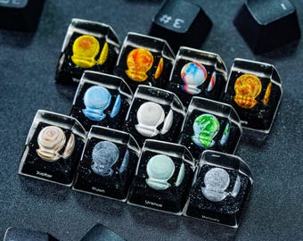 Planet Keycap Set, Solar System Galaxy Universe Keycaps, Handmade Resin Artisan Keycap for Mechanical Keyboard
