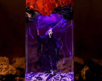 Halloween Geist Harz Lampe - Spooky Horror Themed LED Licht | Geisterfigur Gesichtsszene | Handgefertigtes Spooky Dekor | Halloween-Nachtlicht