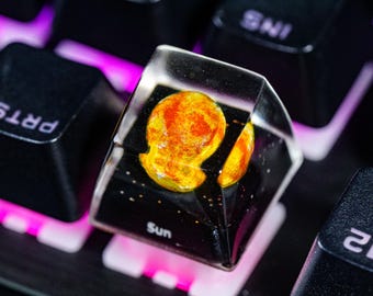 Sun Planet Keycap, Solar System Galaxy Universe Keycaps for MX Cherry Switches, Handmade Resin Artisan Keycap for Mechanical Keyboard