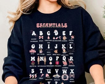 Cozy Pink ABC Christmas Sweatshirt, Cute Alphabet Sweatshirt for the Holidays, Perfect Gift for Her, Alphabet Coquette Style, Christmas  Top