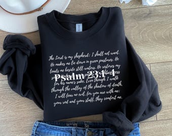 Psalms 23 Sweatshirt, Women's Christian Sweatshirt, Bible Verse Shirts, Faith-Based Crewneck, Christian Sweater, Church Clothing,Jesus Lover