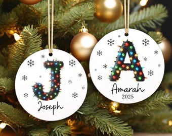 Personalized Letter Ornament, Custom Ceramic Monogram Christmas Ornament, Initial Holiday Decoration, 2025 Family Keepsake Gift