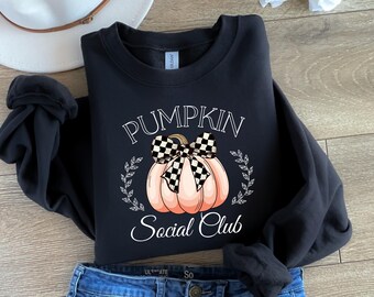 Fall Pumpkin Social Club Sweatshirt, Croquette Pumpkin Social Cub, Fall season, Autumn Sweatshirt, Fall Gifts for Her, Coquette Design, Cozy