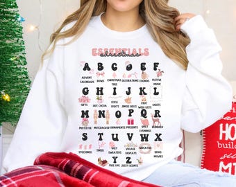 Chic Pink ABC Christmas Sweater, Trendy Holiday Essentials, Fun Gift Idea, Festive Alphabet Sweatshirt in Pink, Pink Christmas Top, Cozy ABC