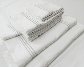 400 Thread count White cotton Sateen Hotel Stitch Triple Embroidery Duvet Cover set(Handmade)