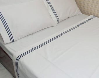 Handmade 400 Thread Count Cotton Sateen Sheet Set: Hotel Stitch Embroidery