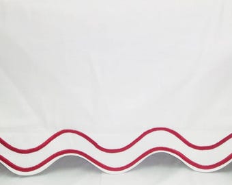 Double Scalloped Embroidery  Crib skirt White 100%  Cotton Sateen Crib skirt with split corners ; 4-sided skirt fits around the entire crib