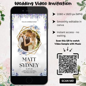 Wedding Video Invitation Template, Animated Wedding Invitation with Details, Add Your Own Photo and Music, Canva, Wedding Invite Template