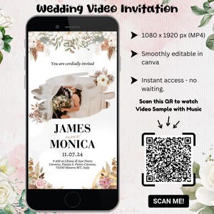 Wedding Video Invitation Template, Animated Wedding Invitation with Details, Add Your Own Photo and Music, Canva, Wedding Invite Template