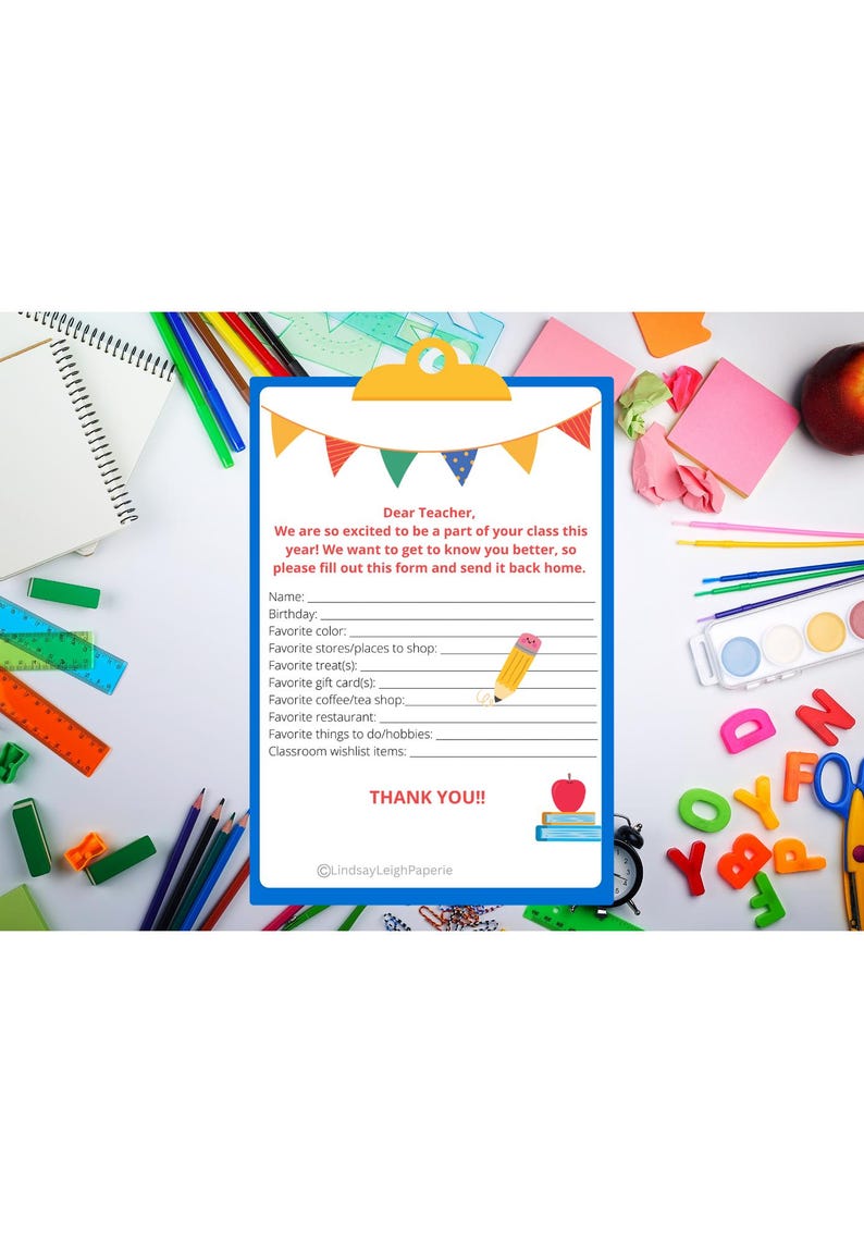 Teacher Favorite Things Survey, Printable PDF, Teacher Gift - Etsy