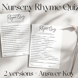 Minimalist Baby Nursery Rhyme Quiz Guess That Nursery Rhyme Baby Shower Nursery Rhyme Quiz Instant download Guessing Game