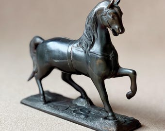 Antique Spelter Horse Statue Mantle Adornment Clock Topper Equestrian Ranch Style Decor