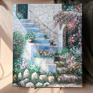 Unframed Signed Original Oil on Canvas Mediterranean Scene Impressionist Style 20x24 Painting