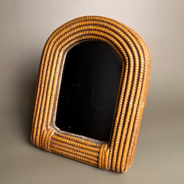 Vintage Lucid Lines Rattan Tischspiegel | Spiralcane Boho