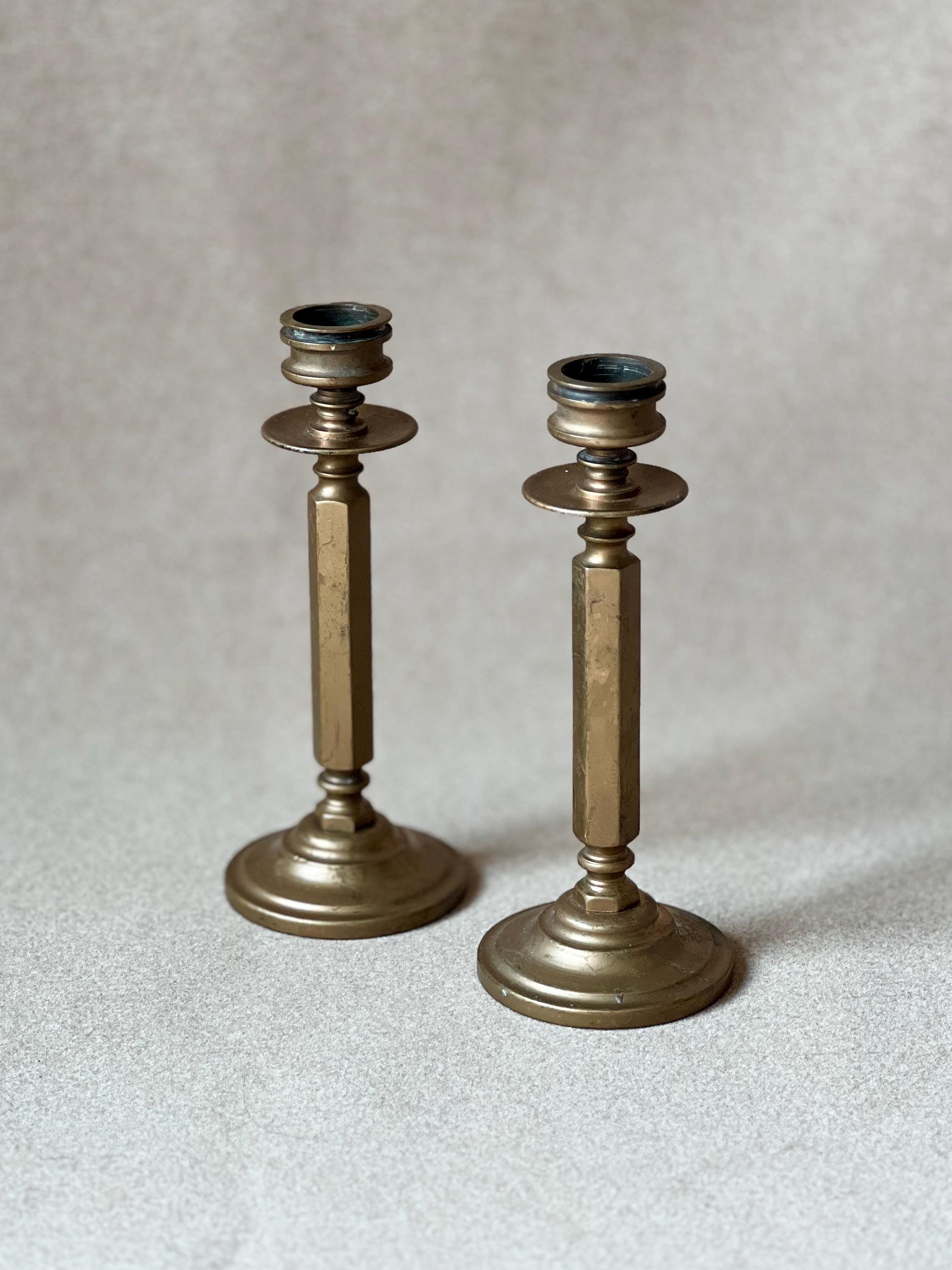 Pair of Vintage Solid Brass 8” Candlesticks