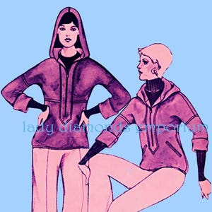 1970’s Pullover Top Hooded Jacket Windbreaker Front Zipper Top Womens size 4 6 8 10 12 14 16 18 20 Sewing Pattern Stretch & Sew 1005 Uncut