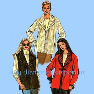 Womens Reversible Lined Vest Jacket Coat Long Kimono Sleeves Hood Hoodie size 6 8 10 12 14 16 Vintage Sewing Pattern Simplicity 9939 Uncut