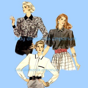 1980’s Very Easy Classy Blouse Top Shirt Concealed Button Closing Short & Long Sleeve Womens size 12 14 Bust 34 36 Sewing Pattern Vogue 7308