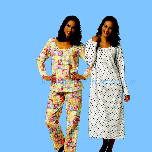 Very Easy Loose-Fitting Pullover Nightgown Pajamas Top Pants Womens XS S M L XL XXL size 4 to 26 Sewing Pattern Butterick 5667 Uncut
