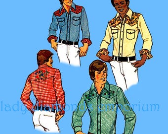 1970’s Simplicity 6693 Western Shirts Long Sleeves Men & Teen Boys Chest 38 40 Rodeo Chic Cowboy Sewing Pattern Uncut
