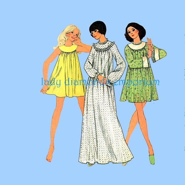 1970’s Mini Midi Maxi Babydoll Nightgown Womens size Large 16 18 Bust 38 40 Step by Step Lingerie Sewing Pattern McCalls 3880 Uncut