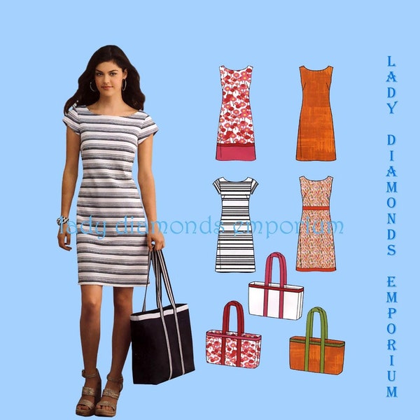 Nieuwe Look K6093 Womens gemakkelijk Shift Dress & Tote grootte 10 12 14 16 18 20 22 Petite Plus grootte naaien patroon 6093 Onbesneden FF