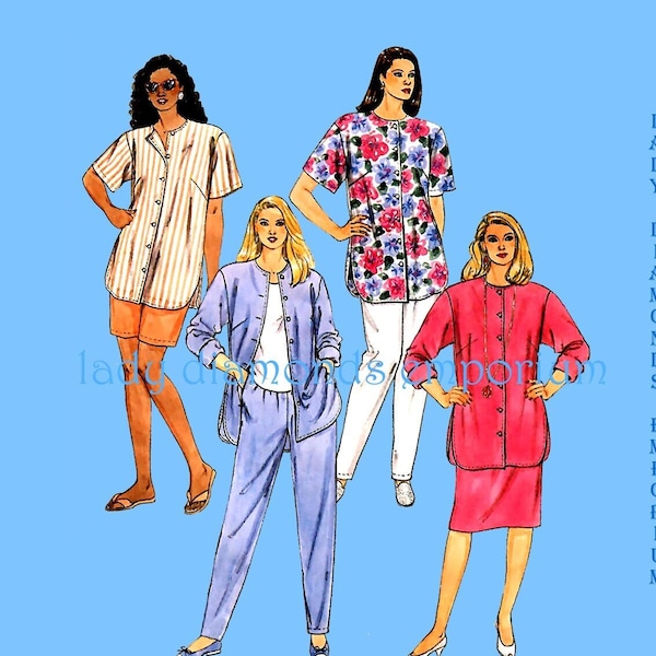 1990’s Loose-fitting Front Button Shirt Short or Long Sleeve Pull-on Pants Slim Skirt Womens 40 42 44 Bust 44 46 48 Sew Pattern McCalls 6461