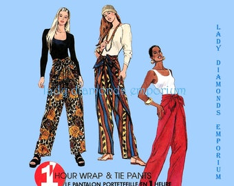 1990’s One Hour Wrap & Tie Pants Very Loose Fitting Pantaloons Womens size Medium and Large 12 14 16 18 Sewing Pattern McCalls 6632 Uncut FF