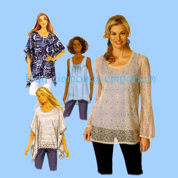 Womens Pullover Tunic Tops Poncho T-shirts Long Sleeve Sleeveless size 6 8 10 12 14 Easy Summer Sewing Pattern Butterick 6173 Uncut FF