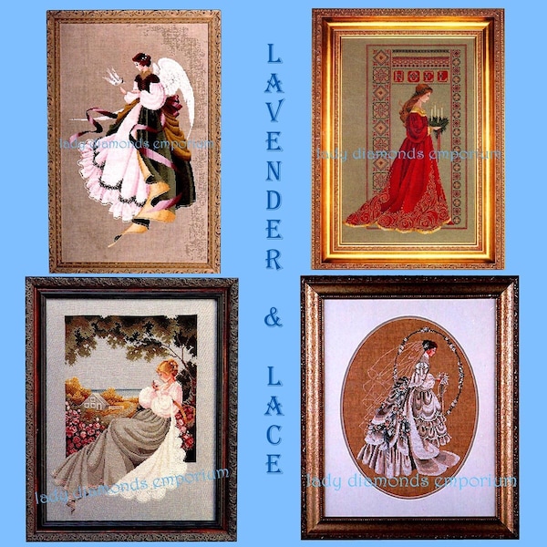 Vintage Lavender & Lace Cross Stitch Patterns  Angel of Christmas Angel of the Morning The Bride L and L 9 15 20 32