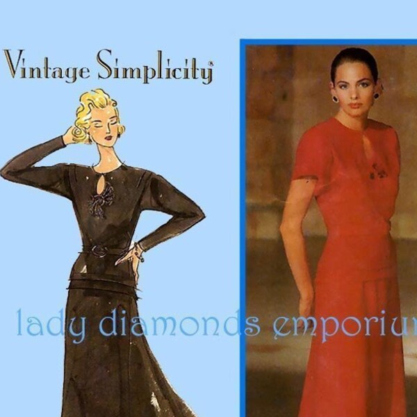 1990's Midi Maxi Fitted & Flared Dress Short or Long Sleeve Womens size 12 14 16 Bust 34-38 Vintage Retro Sew Pattern Simplicity 7620 Uncut