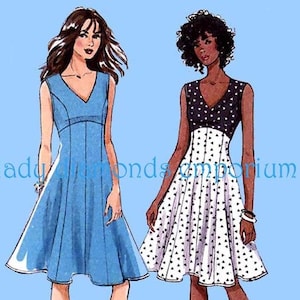 Easy Raised Waist Fitted & Flared Dress Princess Seams V-neckline Womens size 6 8 10 12 14 A/B C D Cup Sewing Pattern Butterick 6448 Uncut