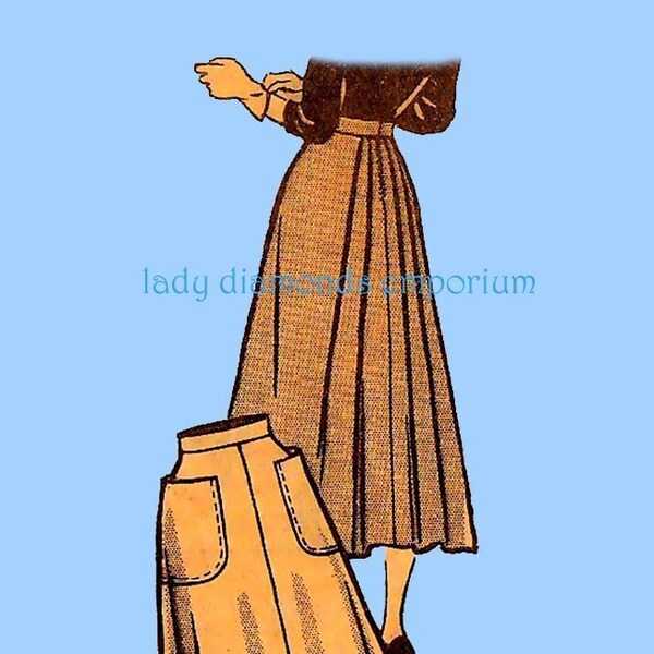 1950's Unique A-line Skirt with Flared Back Pleats Waist size 26 28 30 32 Petite to Plus Size Retro Evadress Sewing Pattern Sk50-9307 Uncut