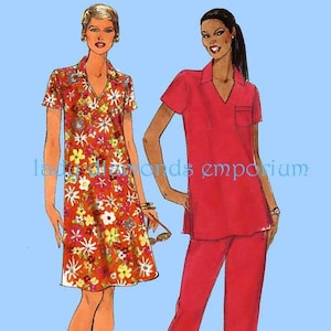 1990’s Pullover A-line Flared Shift Dress Tunic Top Pull-on Pants Womens sz 6 8 10 12 14 16 Its So Easy Sewing Pattern Simplicity 8055 Uncut