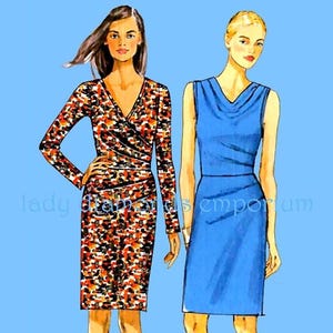 Easy To Sew Fitted Sheath Dress V-neck Draped Neck Long Sleeve Sleeveless Womens size 8 10 12 14 16 Sewing Pattern Butterick 5950 Uncut