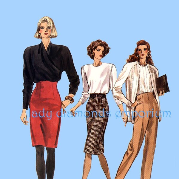 Mode 7074 Frauen angehoben geraden Rock & hohe Taille Hose Größe 12 14 16 sehr leicht Vintage 80er Jahre Nähen Muster Uncut FF
