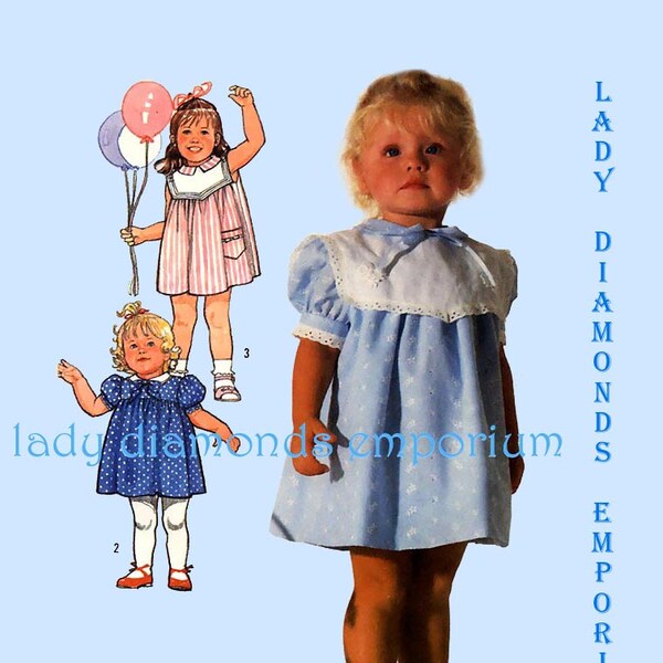 Simplicity 7354 Childs Short Sleeve or Sleeveless Babydoll Dress in Three Styles Girl Childs size 2 3 4 Easter Vintage 80’s Sewing Pattern