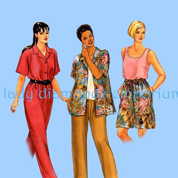 1990's Pillover Top Shirt Short Sleeve Front Button Maxi Flared Skirt Pants Shorts Overshirt Womens Plus Size 18 20 22 McCalls 2211 Uncut