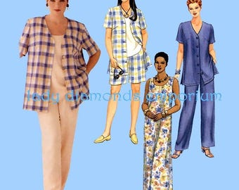 1990&#39;s Easy Loose Fitting Shirt Tunic Top Pull-On Pants Shorts Maxi Dress Womens Plus Size 18 20 22 Mix & Match Pattern McCalls 2208 Uncut