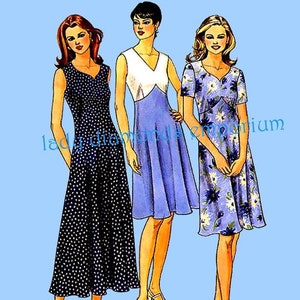Abito svasato a trapezio anni &#39;90 con corpetto rialzato sagomato, mini midi, lunghezza maxi, da donna, taglia 14, 16, 18, modello di cucito Simplicity 8504, non tagliato