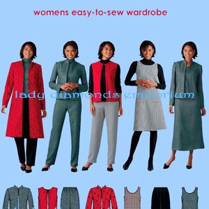 Womens A-line Jumper Dress Pull-on Pants Vest Long Sleeve Jacket Duster sz 10 12 14 16 18 Easy Wardrobe Sewing Pattern Simplicity 4789 Uncut image 2