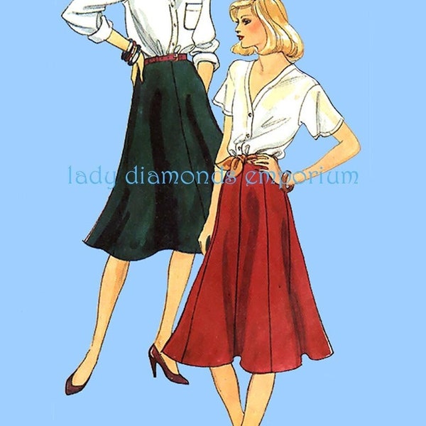 1980’s Very Easy Flared A-line Skirts in 3 Styles Gored Panels Side or Back Zipper Womens size 12 Hip 36 Vintage Sewing Pattern Vogue 7757