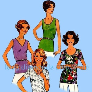 1970’s Pullover T-shirt Tops Short Sleeve Sleeveless Back Zipper Womens plus size 18 20 Bust 40 42 Easy Sewing Pattern Simplicity 7911 Uncut