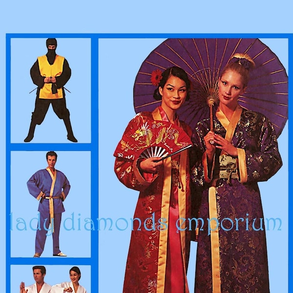 Mens Womens Teens Oriental Asian Kimono Geisha Ninja Karate Cosplay Costume Robe Pants Hood sz Small-Medium Vtg Pattern McCalls 2940 Uncut