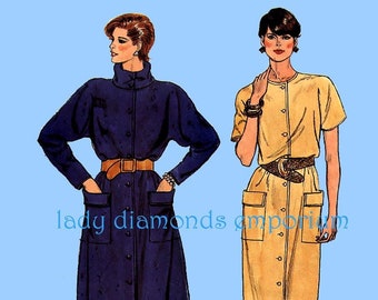 1980's Front Button Shirt-Dress Short or Long Sleeve Loose Fit Straight or Flared Skirt Womens sz 12 14 16 Easy Pattern Butterick 6744 Uncut