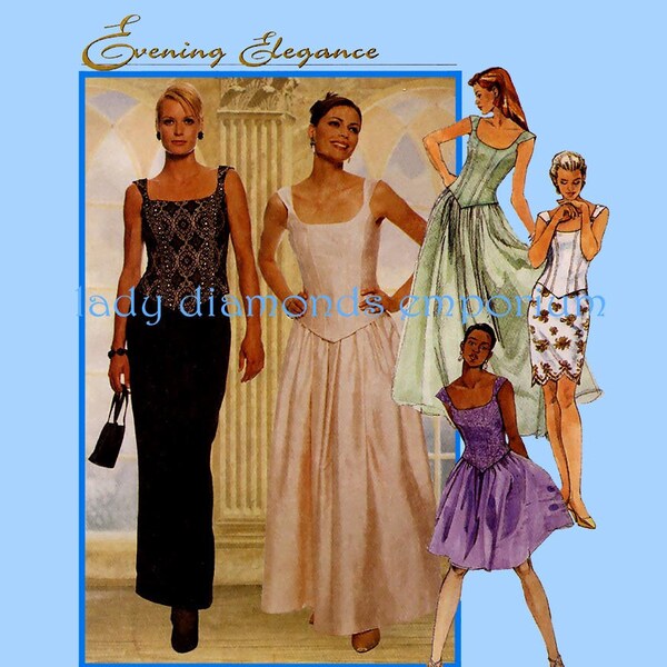 1990's Bustier Tops Mini Maxi Slim or Full Skirt Womens size 14 16 18 Prom Cocktail Evening Elegance Sewing Pattern McCalls 9124 Uncut FF