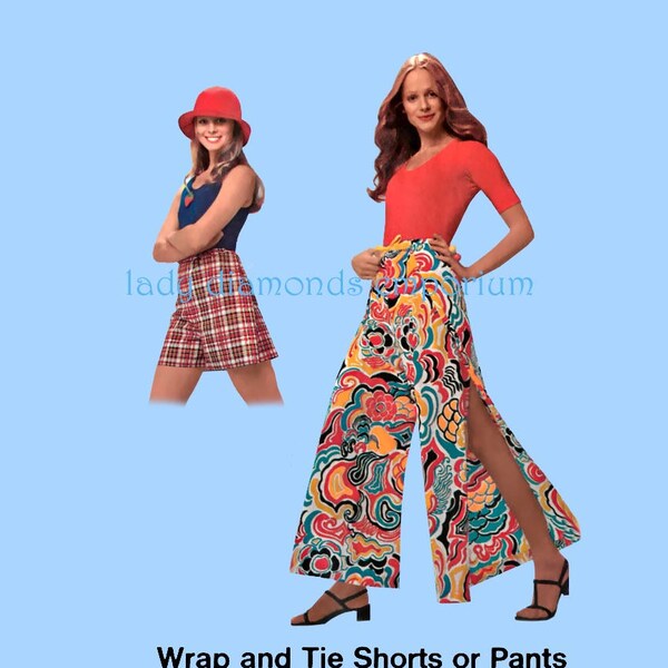 1970's Super Easy Retro Wrap-Around Pants & Shorts Womens size 6 8 10 12 14 Reprint of Original 70's Sewing Pattern Simplicity 5124 Uncut FF